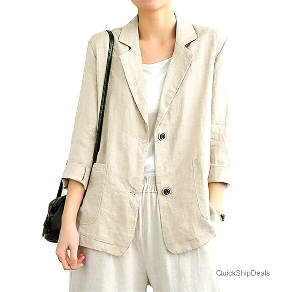 Cotton Linen Blazer Long Sleeve Casual Loose Fit Standard American Size